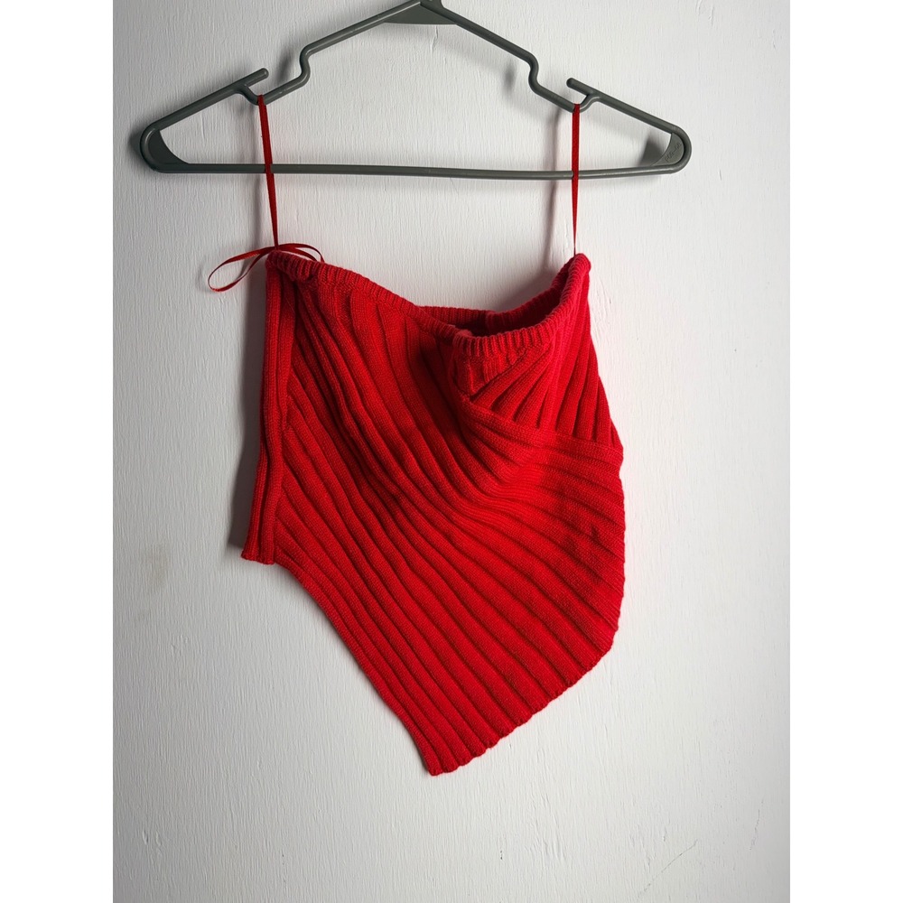 Le Lis Collection Red Ribbed Knit Asymmetrical Handkerchief Tube Top Medium NWT